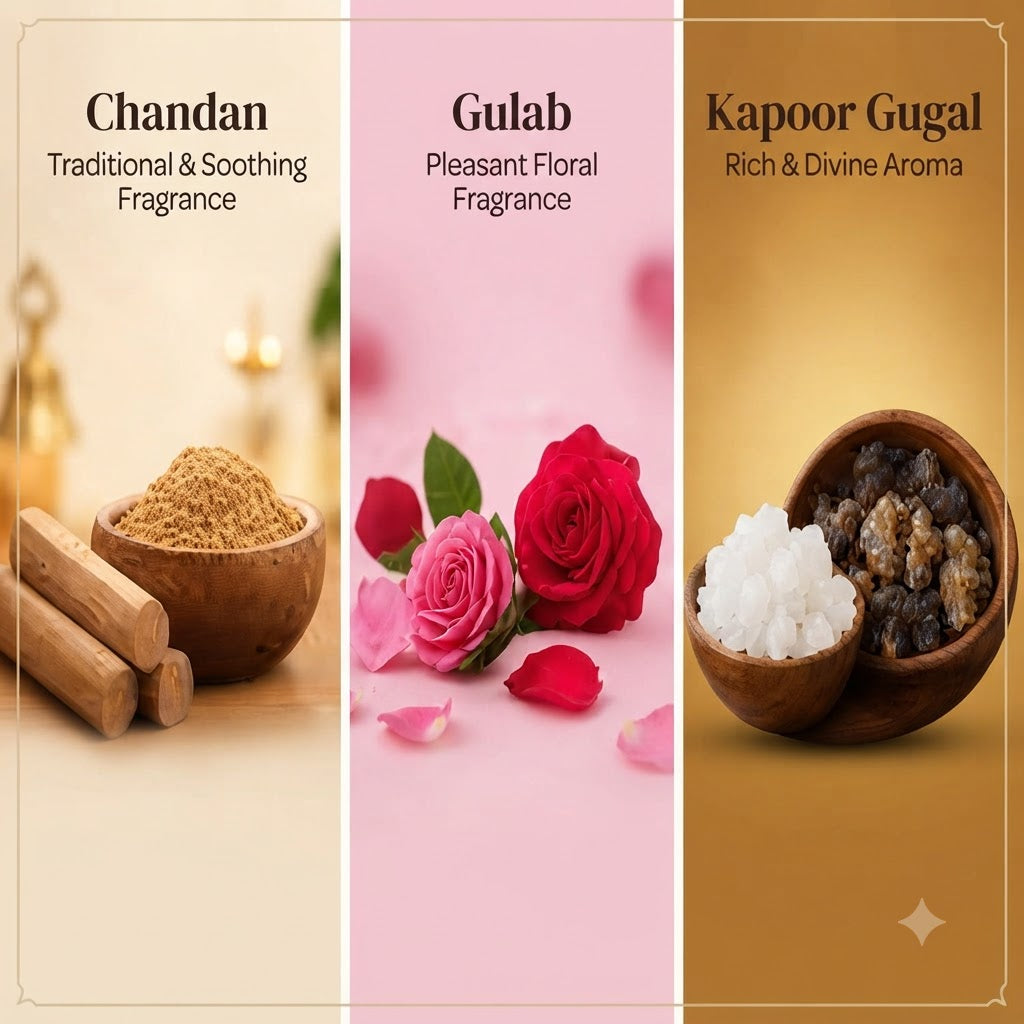 Premium Dhoop Batti Combo Pack | 3 Fragrances Combo Chandan, Gulab & Kapoor Gugal | for Puja & Home