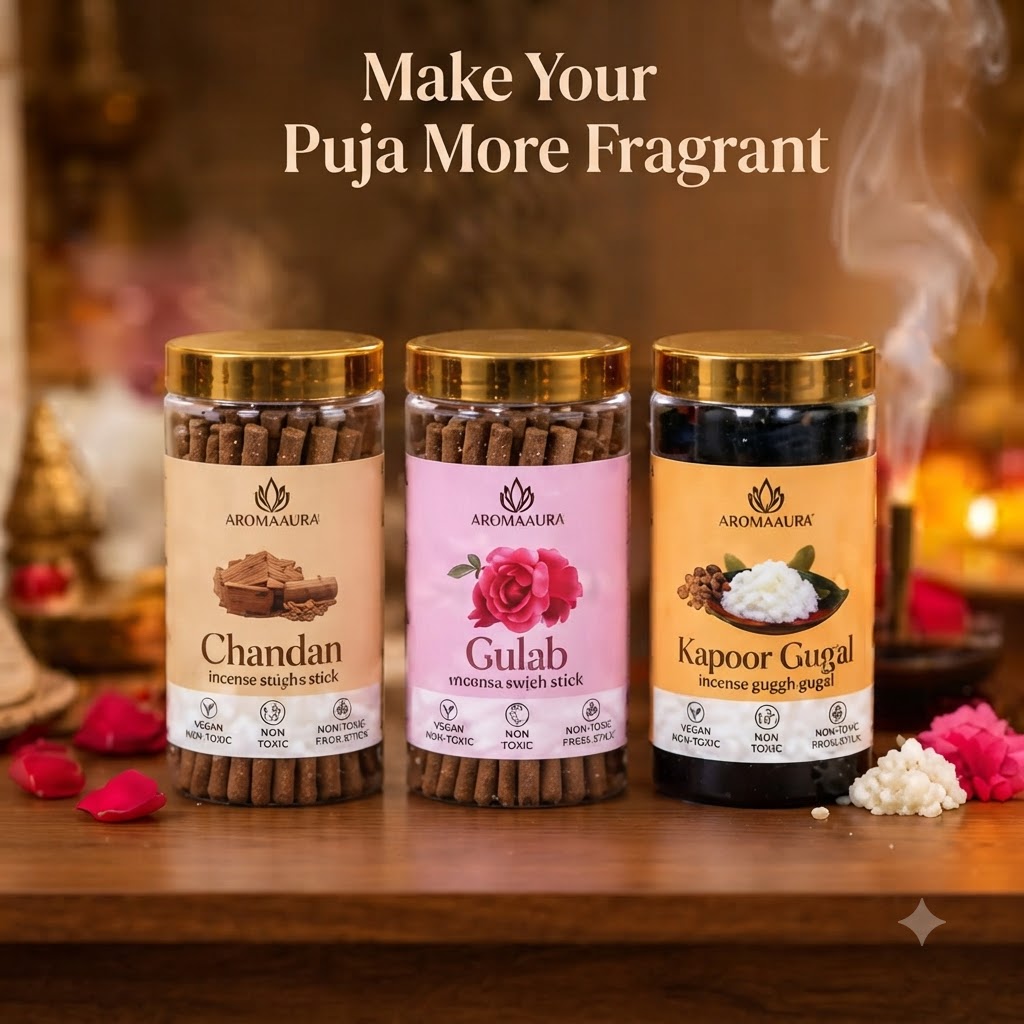 Premium Dhoop Batti Combo Pack | 3 Fragrances Combo Chandan, Gulab & Kapoor Gugal | for Puja & Home
